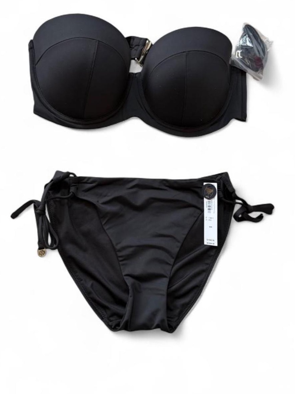 Victoria's Secret‎ Black Strapless Underwire Bikini Set, Women's Size 38D/M